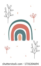 Vector set of abstract creative backgrounds in minimal trendy style elements of rainbow, fruits, vase and flowers.