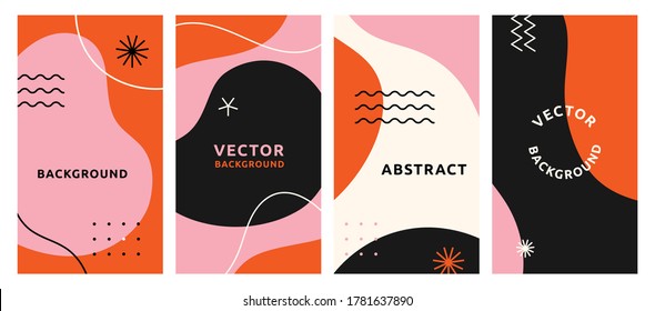 Vector set of abstract creative backgrounds in minimal trendy style with copy space for text - design templates for social media stories - simple, stylish and minimal wallpaper designs for invitations