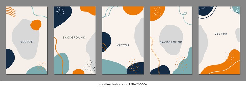 Vector set of abstract creative backgrounds in minimal trendy style with space for text - design templates for social media stories