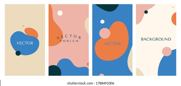 Vector set of abstract creative backgrounds in minimal trendy style with copy space for text - design templates for social media stories - simple, stylish and minimal wallpaper designs for invitations