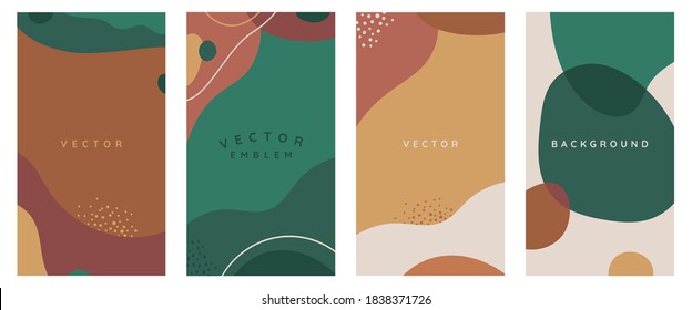 Vector set of abstract creative backgrounds in minimal trendy style with copy space for text - design templates for social media stories - simple, stylish and minimal wallpaper designs for invitations