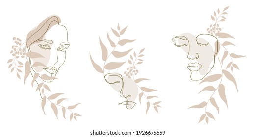Vector set of abstract creative backgrounds in minimalistic trendy style with woman face portrait in one line, templates for social media stories and bloggers - simple stylish logo for beauty salon - Shutterstock ID 1926675659