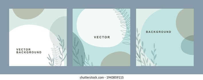 Vector set of abstract creative backgrounds in minimal trendy style with copy space for text. Design simple wallpaper templates for social media posts and stories. 