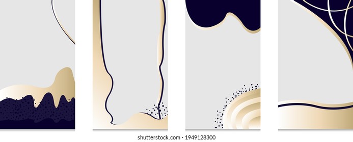 Vector set of abstract creative backgrounds in minimal  aesthetic trendy style with copy space for text. Flyer, mock-up, brochure template for your graphic design or artwork. Elegant golden design.