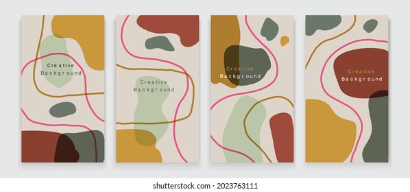 Vector set of abstract creative backgrounds in minimal trendy style with copy space for text - design templates for social media stories - simple, stylish and minimal wallpaper designs for invitations