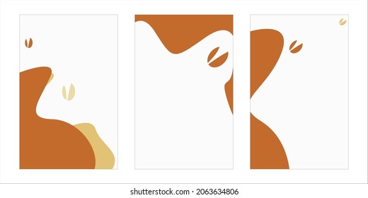 Vector set of abstract creative backgrounds with copy space for text and coffee linear icons - design templates for social media stories for coffee shops and homes - simple, stylish and minimal design