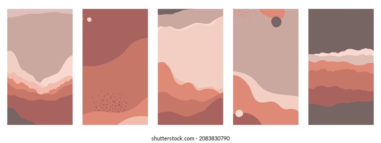 Vector set of abstract creative backgrounds in minimal trendy style with copy space for text - design templates for social media stories - simple, stylish and minimal wallpaper designs for invitations