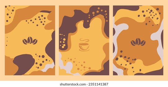 Vector set of abstract creative backgrounds with copy space for text and coffee beans icon.design templates for social media stories for coffee shop and house