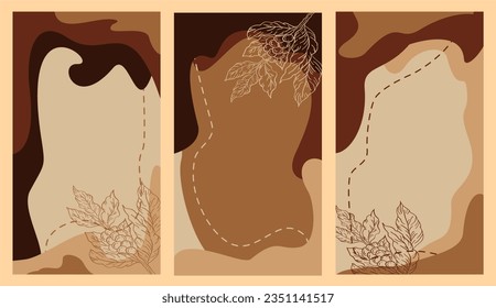 Vector set of abstract creative backgrounds with copy space for text and coffee beans icon.design templates for social media stories for coffee shop and house