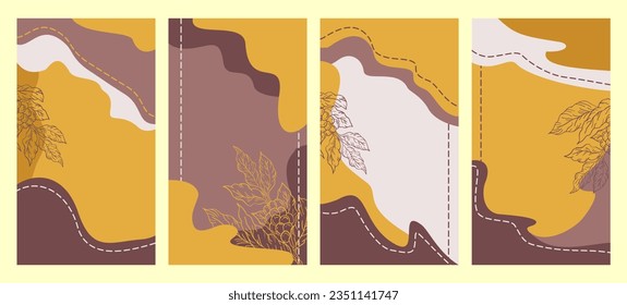 Vector set of abstract creative backgrounds with copy space for text and coffee beans icon.design templates for social media stories for coffee shop and house