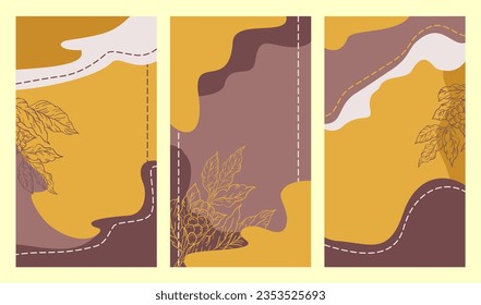 Vector set of abstract creative backgrounds with copy space for text and coffee beans icon.design templates for social media stories for coffee shop and house