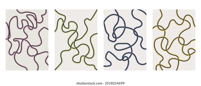 Vector set of abstract creative backgrounds in minimal trendy style with curvy lines. Elegant trendy style. Wavy backdrop collection. Modern wall art.