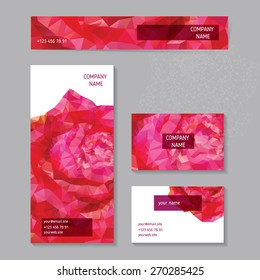 vector set of abstract creative business cards design by triangular style rose, eps 10