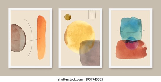 Vector set of abstract creative minimalist artistic hand painted compositions, art covers, brochures, flyers, banners, posters. Geometric shapes