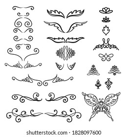 Vector set. Abstract curly element for design, swirl, curl, divider. 