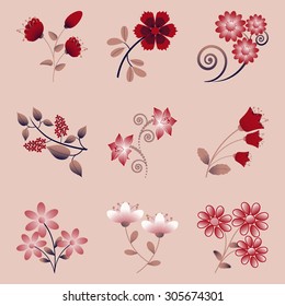 vector set of abstract decorative flowers for decoration and design