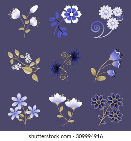 vector set of abstract decorative flowers for decoration and design