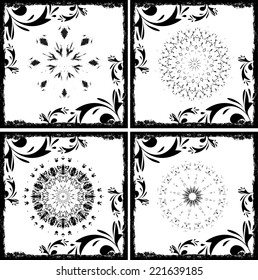 Vector Set of Abstract Decorative Mandalas in Asian Style placed in Floral Grunge Frame for your Design . Can be used like Snowflake. 