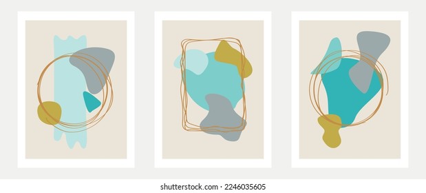 Vector set. Abstract design on a light background. Geometric style with gold. Suitable for home decor, wall art, prints and posters.