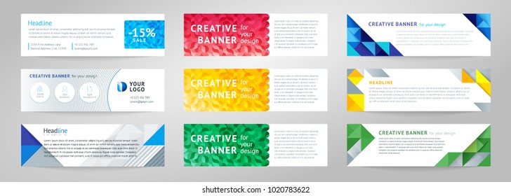 Vector set of abstract design templates horizontal banner for web and print with place under text and header.  Vector illustration in modern flat style.