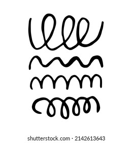 Vector set of abstract doodle elements: swirls, wavy lines. Modern simple hand drawn illustration