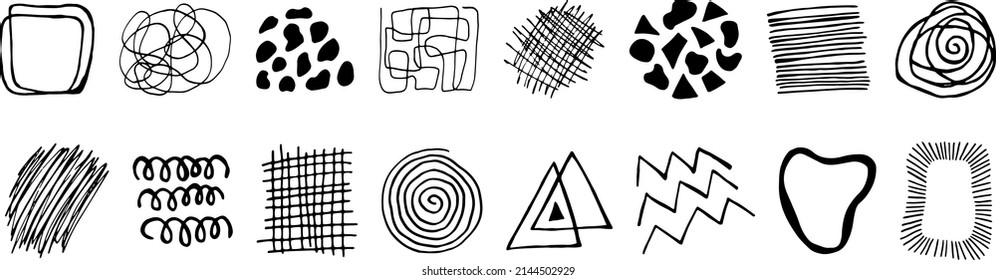 Vector set of abstract doodles for design of patterns, social networks, posts, stickers. Chaotic hand drawn elements