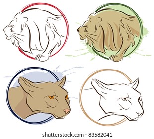 Vector set of abstract drawing animal. Lion