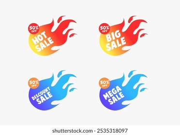 Vector set of abstract fire tags sale label collection