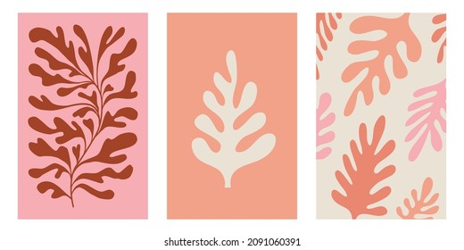 Conjunto de vectores de fondo floral abstracto con espacio de copia para texto. Pancartas y plantillas con hojas y plantas para afiches, empaques, diseños de portadas, artículos de redes sociales y artículos en min