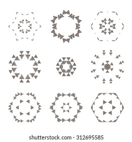 Vector set of abstract floral and circular patterns. Mandalas. Japanese emblems. Flowers. Seal.