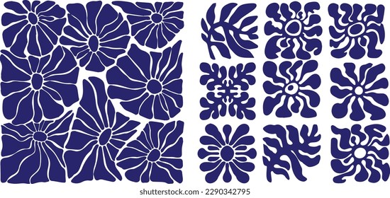 vector set with abstract flowers. modern picture of vegetable. geomatry, symmetrical plant