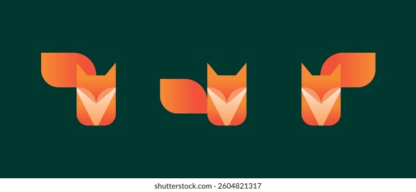 Vector set of abstract foxes in minimalistic style for logos, company signs, emblems, illustration on dark background