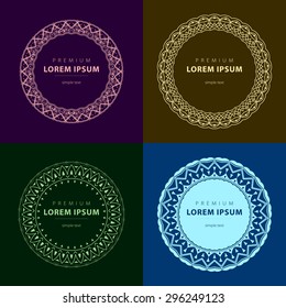 Vector set of abstract frames and logo templates in line style - graphic design elements