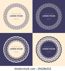 Vector set of abstract frames and logo templates in line style - graphic design elements