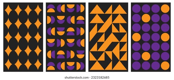 Vector set of abstract geometric backgrounds. Brutalist vertical poster. Minimal monochrome swiss design aesthetic. Bauhaus vector poster
