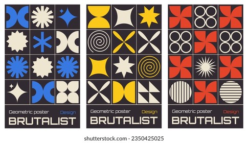 Vector set of abstract geometric backgrounds. Brutalist vertical poster design.Bauhaus vector poster.Vector illustration
