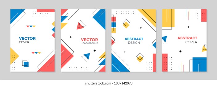 Vector set of abstract geometric cover background with minimal trendy style.