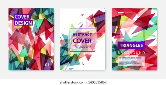 Vector set of abstract geometric covers, banners, posters, flyers, brochures. Text frame surface. a4 template design. Title sheet model set. 3d Polygonal, facet, origami style