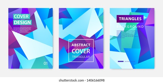 Vector set of abstract geometric covers, banners, posters, flyers, brochures. Text frame surface. a4 template design. Title sheet model set. 3d Polygonal, facet, origami style