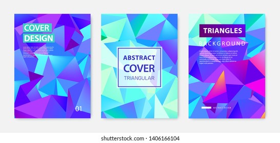 Vector set of abstract geometric covers, banners, posters, flyers, brochures. Text frame surface. a4 template design. Title sheet model set. 3d Polygonal, facet, origami style