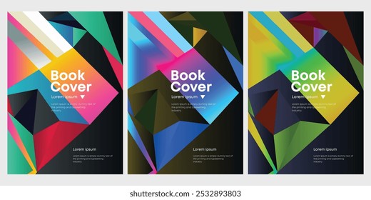 Vector set of abstract geometric covers, banners, posters,
flyers, brochures. a4 template design. 3d Polygonal, facet, origami style