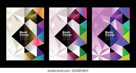 Vector set of abstract geometric covers, banners, posters,
flyers, brochures. a4 template design. 3d Polygonal, facet, origami style