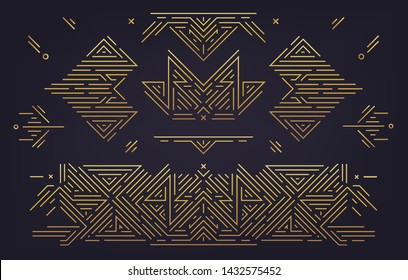 Vector set of abstract geometric design elements, Luxury Vintage Artdeco decorations, dividers. Linear style