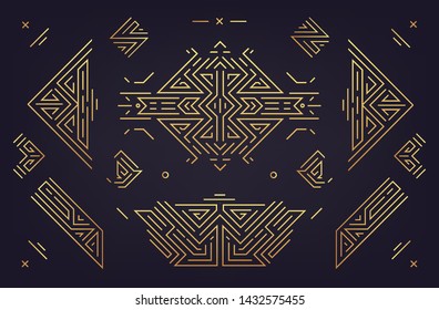 Vector set of abstract geometric design elements, Luxury Vintage Artdeco decorations, dividers. Linear style