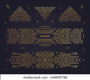 Vector set of abstract geometric design elements, Luxury Vintage Artdeco decorations, dividers. Linear style frame. monogram geometric banners, luxury packaging design