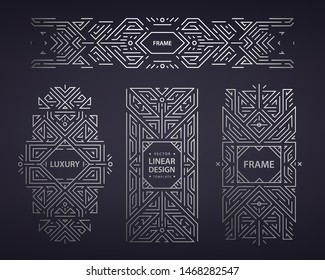 Vector set of abstract geometric design elements, Luxury Vintage Artdeco decorations, covers, frames. Linear style monogram geometric banners, luxury packaging design