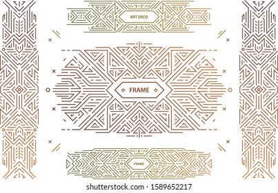 Vector set of abstract geometric design elements, Luxury Vintage Artdeco decorations, covers, frames. Linear style monogram geometric banners, luxury packaging design