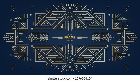 Vector set of abstract geometric design elements, Luxury Vintage Artdeco decorations, dividers. Linear style frame. monogram geometric banners, luxury packaging design