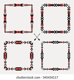 Vector set with abstract geometric ethnic frames. Tribal graphic design elements. Boho style. American indian and aztec motifs.