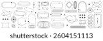 Vector set of abstract geometric line elements, including aesthetic sparkles, dynamic waves, and futuristic frames in a contemporary and minimalistic design